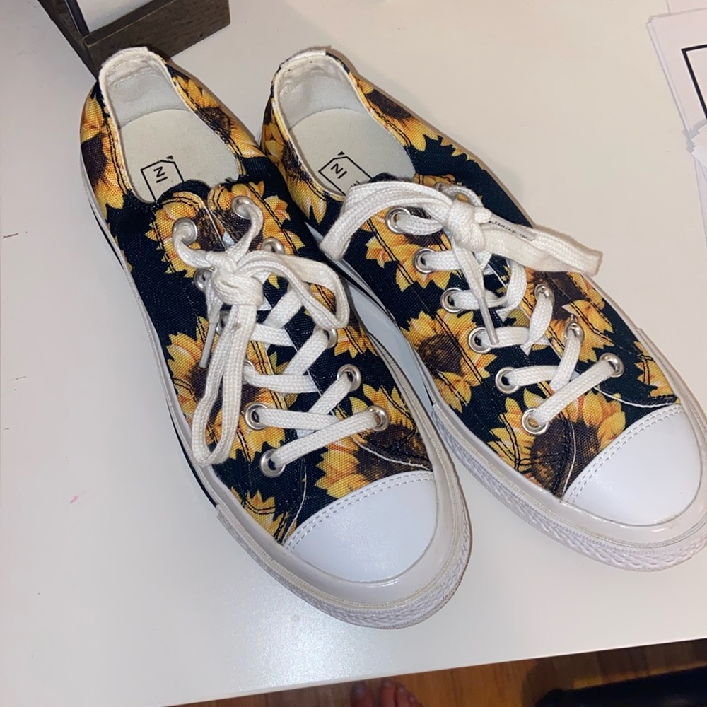 Black and yellow sunflower sneakers